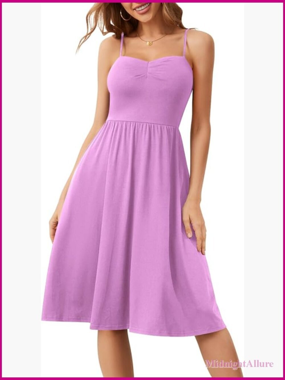 Casual Knee-Length Spaghetti Strap Dress with Pockets